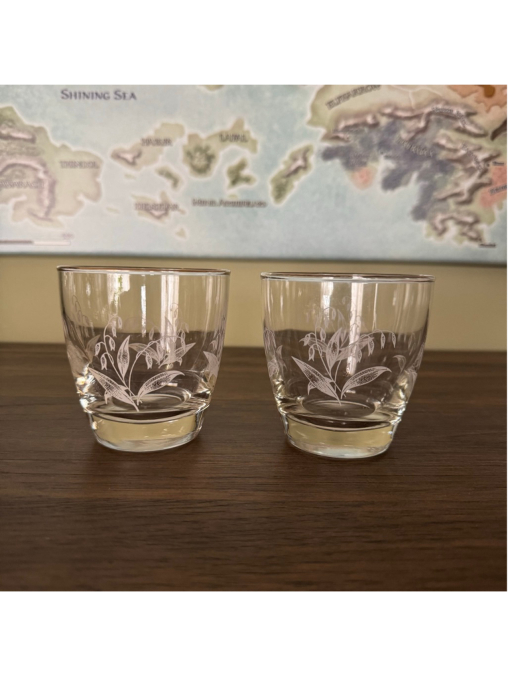 Set of 2 Vintage Floral Glass Tumblers (Lily of the Valley)